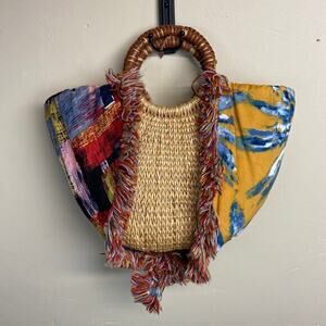 Sam Edelman Adira Aztek Multi Straw Cloth Fabric Tote Bag